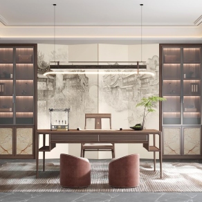 新中式书房3D模型下载